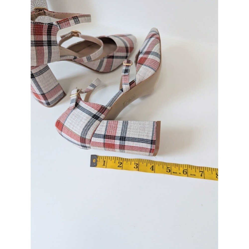 Plaid Double-Strap Block Heels Pink Cream Isadora Journee Collection 9.5 NEW - Picture 7 of 10